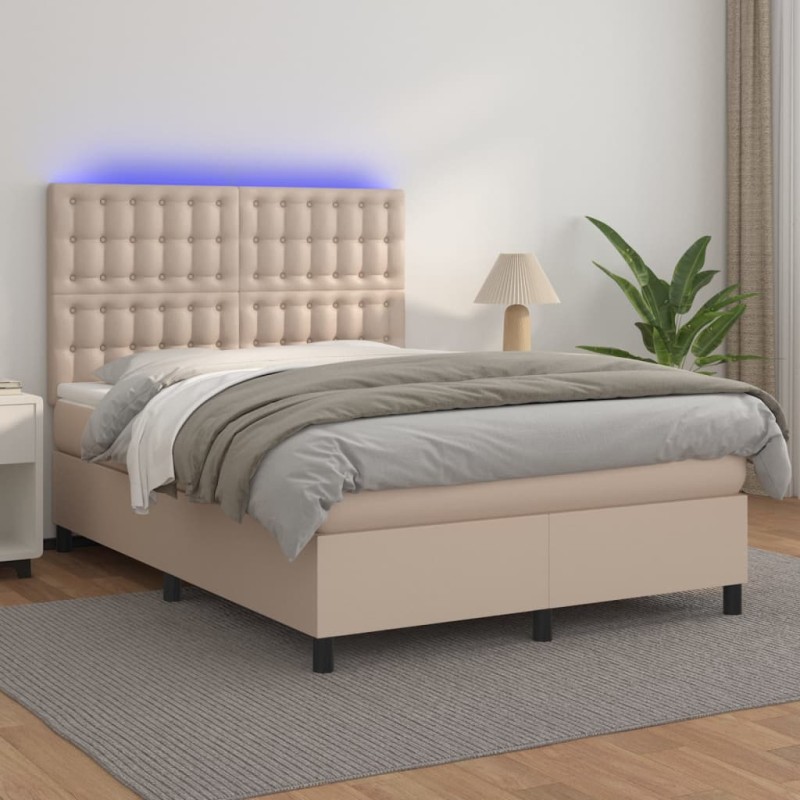vidaXL Boxspringbett mit Matratze & LED Cappuccino-Braun 140x190cm vidaXL Boxspringbett mit Matratze & LED Cappuccino-Braun 140x190cm