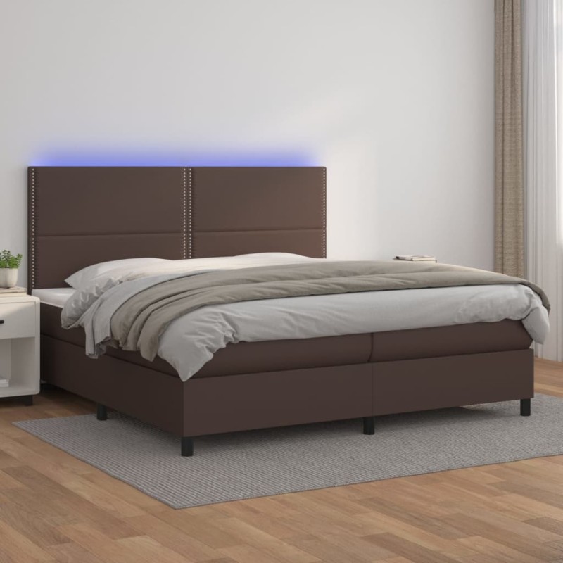 vidaXL Boxspringbett mit Matratze & LED Braun 200x200 cm Kunstleder vidaXL Boxspringbett mit Matratze & LED Braun 200x200 cm Kunstleder