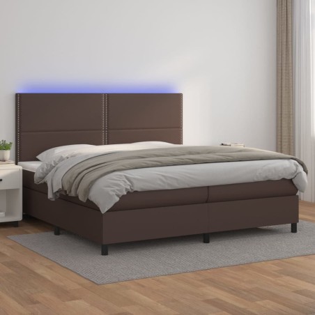 vidaXL Boxspringbett mit Matratze & LED Braun 200x200 cm Kunstleder