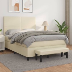 vidaXL Boxspringbett mit Matratze Creme 140x190 cm Kunstleder