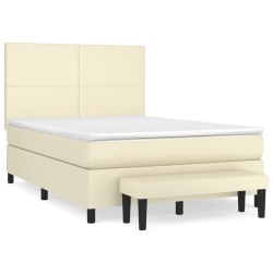 vidaXL Boxspringbett mit Matratze Creme 140x190 cm Kunstleder