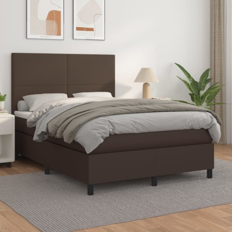 vidaXL Boxspringbett mit Matratze Braun 140x190 cm Kunstleder