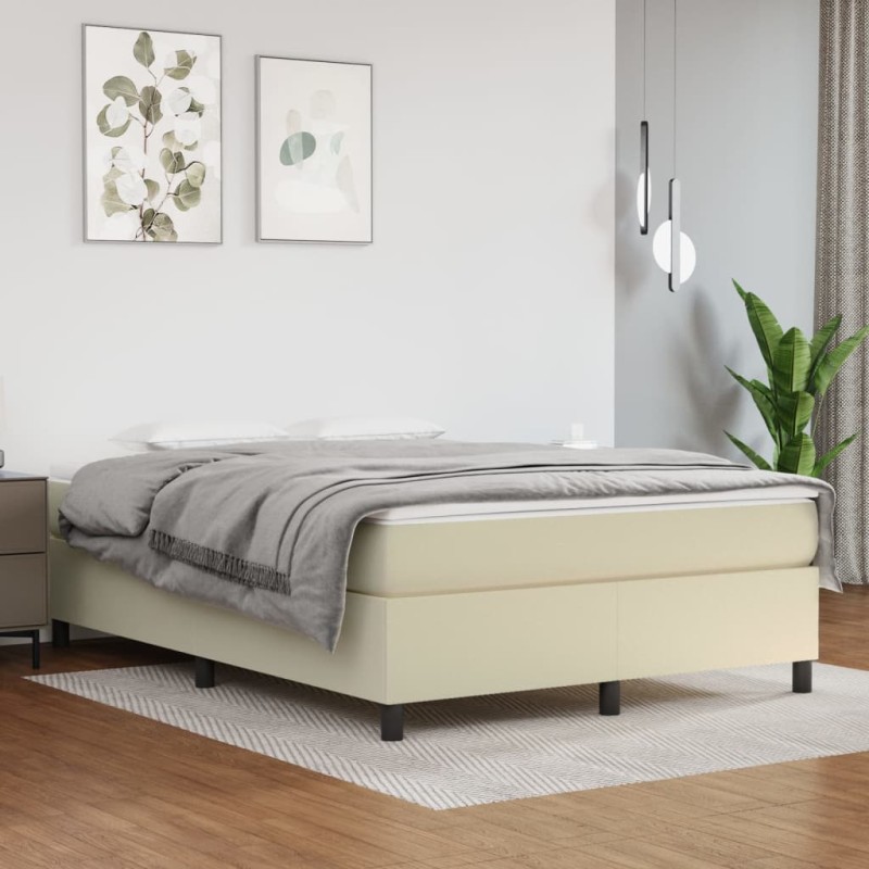 vidaXL Boxspringbett mit Matratze Creme 140x190 cm Kunstleder vidaXL Boxspringbett mit Matratze Creme 140x190 cm Kunstleder