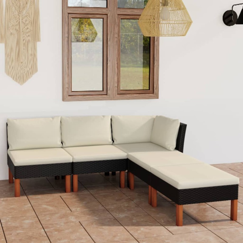 vidaXL 5-tlg. Garten-Lounge-Set mit Kissen Poly Rattan Schwarz vidaXL 5-tlg. Garten-Lounge-Set mit Kissen Poly Rattan Schwarz