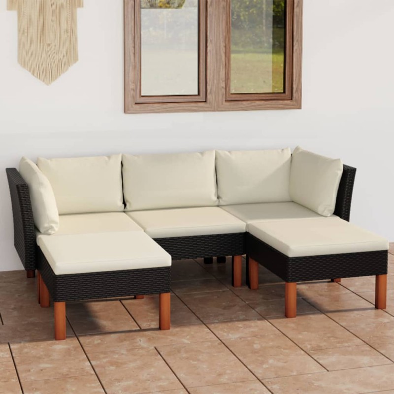 5-tlg. Garten-Lounge-Set mit Kissen Poly Rattan Schwarz 5-tlg. Garten-Lounge-Set mit Kissen Poly Rattan Schwarz