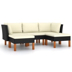 5-tlg. Garten-Lounge-Set mit Kissen Poly Rattan Schwarz