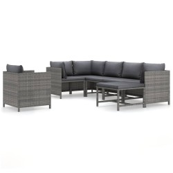 7-tlg. Garten-Lounge-Set mit Kissen Poly Rattan Grau