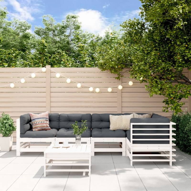 vidaXL 6-tlg. Garten-Lounge-Set Weiß Massivholz Kiefer vidaXL 6-tlg. Garten-Lounge-Set Weiß Massivholz Kiefer