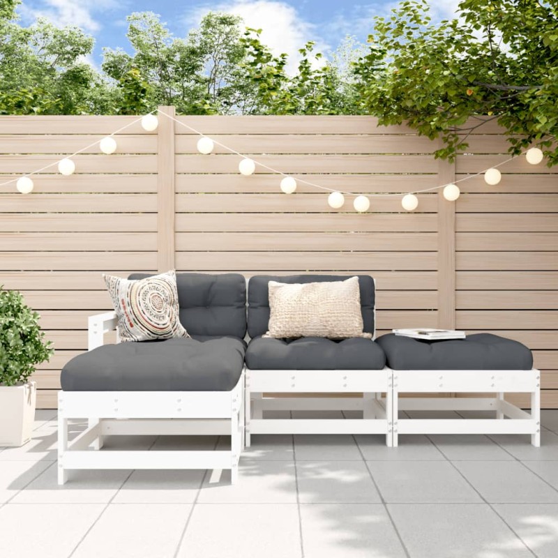 vidaXL 4-tlg. Garten-Lounge-Set Weiß Massivholz Kiefer vidaXL 4-tlg. Garten-Lounge-Set Weiß Massivholz Kiefer