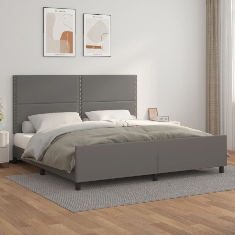 vidaXL Bettgestell mit Kopfteil Grau 200x200 cm Kunstleder vidaXL Bettgestell mit Kopfteil Grau 200x200 cm Kunstleder