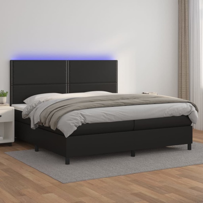 vidaXL Boxspringbett mit Matratze & LED Schwarz 200x200 cm Kunstleder vidaXL Boxspringbett mit Matratze & LED Schwarz 200x200 cm Kunstleder