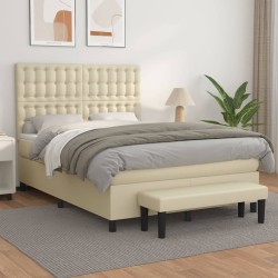 vidaXL Boxspringbett mit Matratze Creme 140x190 cm Kunstleder
