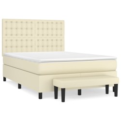 vidaXL Boxspringbett mit Matratze Creme 140x190 cm Kunstleder