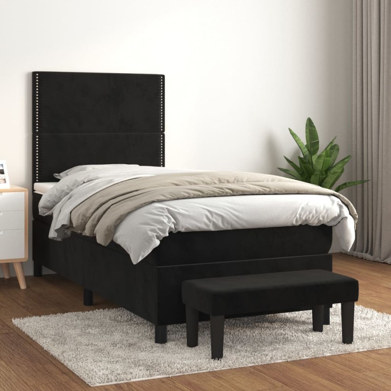 vidaXL Boxspringbett mit Matratze Schwarz 80x200 cm Samt vidaXL Boxspringbett mit Matratze Schwarz 80x200 cm Samt