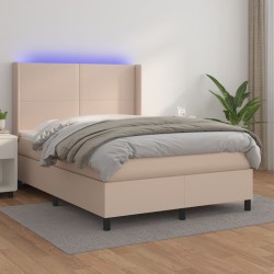 vidaXL Boxspringbett mit Matratze & LED Cappuccino-Braun 140x190cm