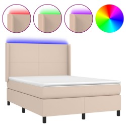 vidaXL Boxspringbett mit Matratze & LED Cappuccino-Braun 140x190cm