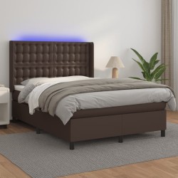 vidaXL Boxspringbett mit Matratze & LED Braun 140x190 cm Kunstleder