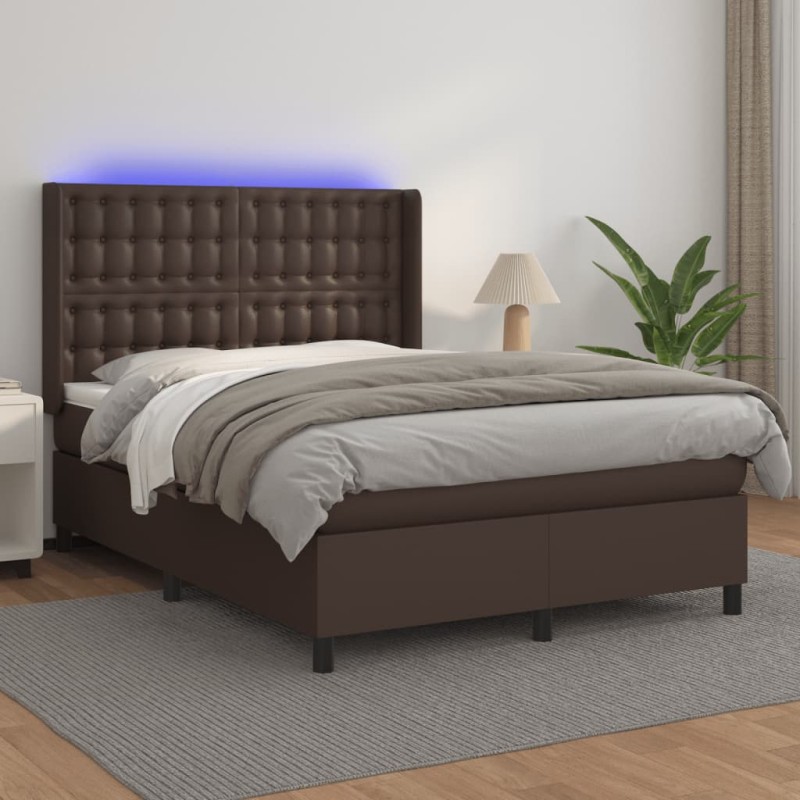 vidaXL Boxspringbett mit Matratze & LED Braun 140x190 cm Kunstleder vidaXL Boxspringbett mit Matratze & LED Braun 140x190 cm Kunstleder