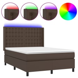 vidaXL Boxspringbett mit Matratze & LED Braun 140x190 cm Kunstleder