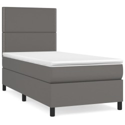 vidaXL Boxspringbett mit Matratze Grau 100x200 cm Kunstleder