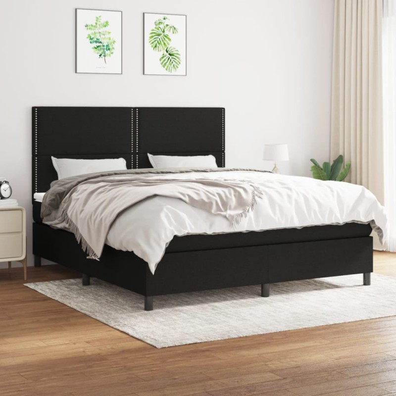 vidaXL Boxspringbett mit Matratze Schwarz 160x200 cm Stoff vidaXL Boxspringbett mit Matratze Schwarz 160x200 cm Stoff