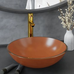 vidaXL Badezimmer Waschbecken mit Wasserhahn und Ablaufgarnitur Braun Gehärtetes Glas