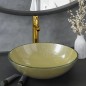 vidaXL Badezimmer Waschbecken mit Wasserhahn und Ablaufgarnitur Gold mattiertes gehärtetes Glas vidaXL Badezimmer Waschbecken mit Wasserhahn und Ablaufgarnitur Gold mattiertes gehärtetes Glas