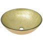 vidaXL Badezimmer Waschbecken mit Wasserhahn und Ablaufgarnitur Gold mattiertes gehärtetes Glas vidaXL Badezimmer Waschbecken mit Wasserhahn und Ablaufgarnitur Gold mattiertes gehärtetes Glas