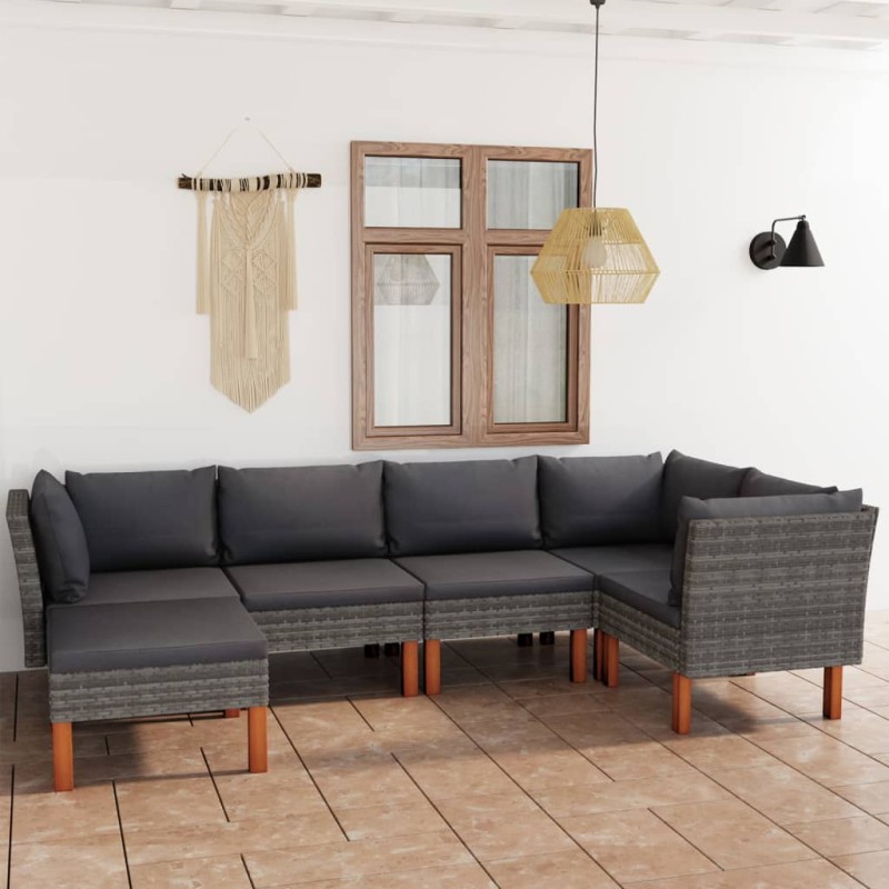 6-tlg. Garten-Lounge-Set mit Kissen Poly Rattan Grau 6-tlg. Garten-Lounge-Set mit Kissen Poly Rattan Grau