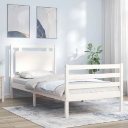 vidaXL Massivholzbett mit Kopfteil Weiß