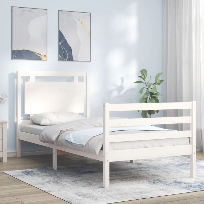 vidaXL Massivholzbett mit Kopfteil Weiß vidaXL Massivholzbett mit Kopfteil Weiß
