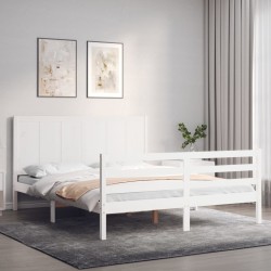 vidaXL Massivholzbett mit Kopfteil Weiß 160x200 cm