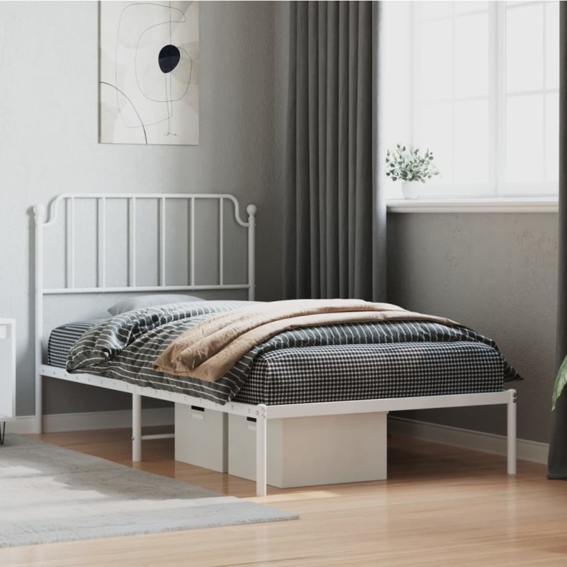 vidaXL Bettgestell mit Kopfteil Metall Weiß 100x190 cm vidaXL Bettgestell mit Kopfteil Metall Weiß 100x190 cm