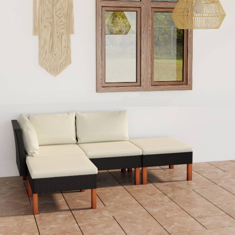4-tlg. Garten-Lounge-Set mit Kissen Poly Rattan Schwarz 4-tlg. Garten-Lounge-Set mit Kissen Poly Rattan Schwarz