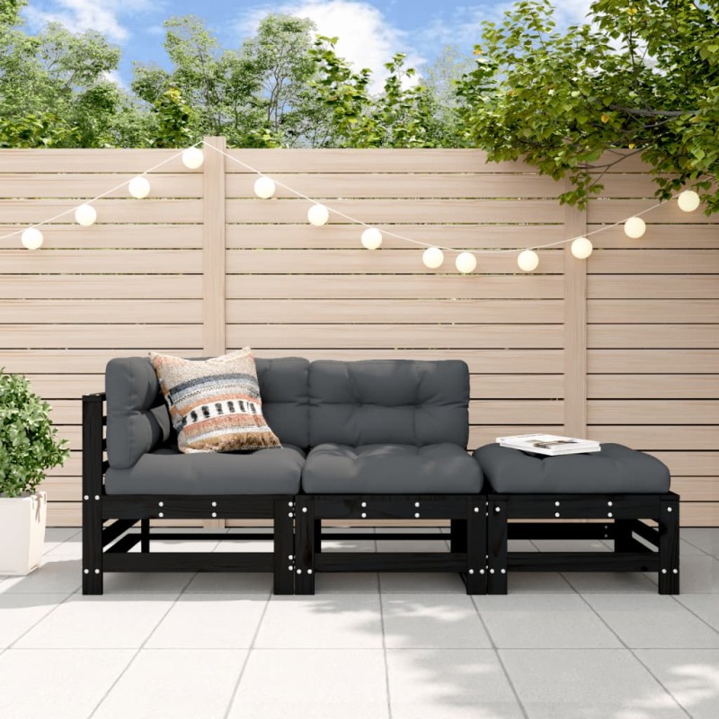vidaXL 3-tlg. Garten-Lounge-Set Schwarz Massivholz Kiefer vidaXL 3-tlg. Garten-Lounge-Set Schwarz Massivholz Kiefer