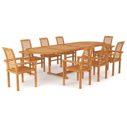 9-tlg. Garten-Essgruppe Teak Massivholz