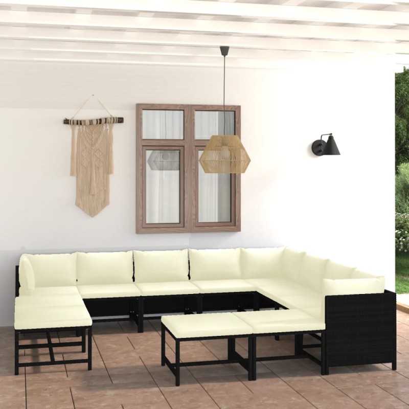 12-tlg. Garten-Lounge-Set mit Kissen Poly Rattan Schwarz 12-tlg. Garten-Lounge-Set mit Kissen Poly Rattan Schwarz