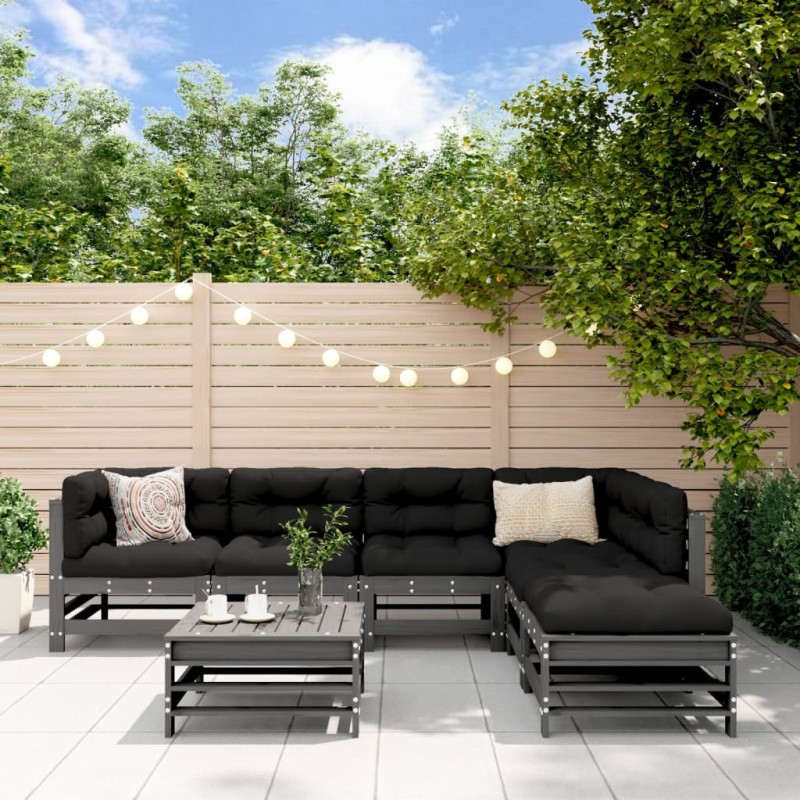 vidaXL 7-tlg. Garten-Lounge-Set Grau Massivholz Kiefer vidaXL 7-tlg. Garten-Lounge-Set Grau Massivholz Kiefer