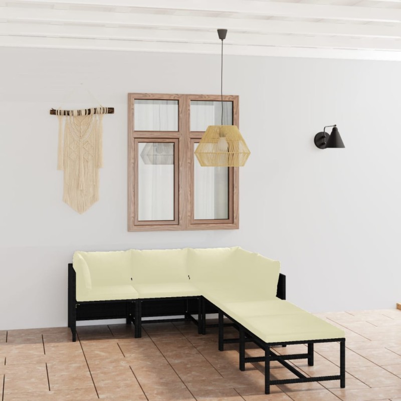 6-tlg. Garten-Lounge-Set mit Kissen Poly Rattan Schwarz 6-tlg. Garten-Lounge-Set mit Kissen Poly Rattan Schwarz