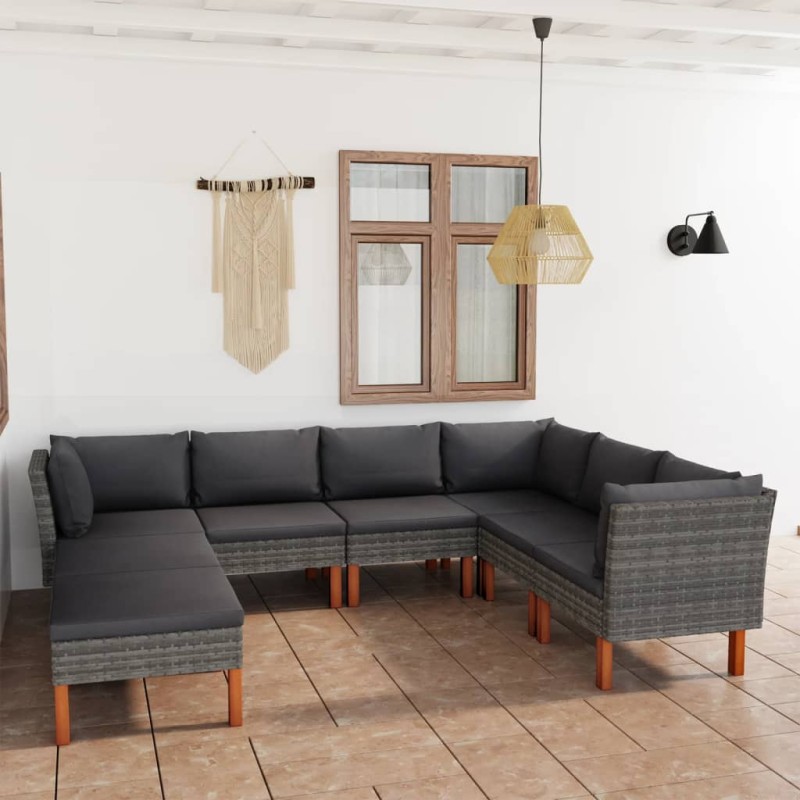 8-tlg. Garten-Lounge-Set mit Kissen Poly Rattan Grau 8-tlg. Garten-Lounge-Set mit Kissen Poly Rattan Grau