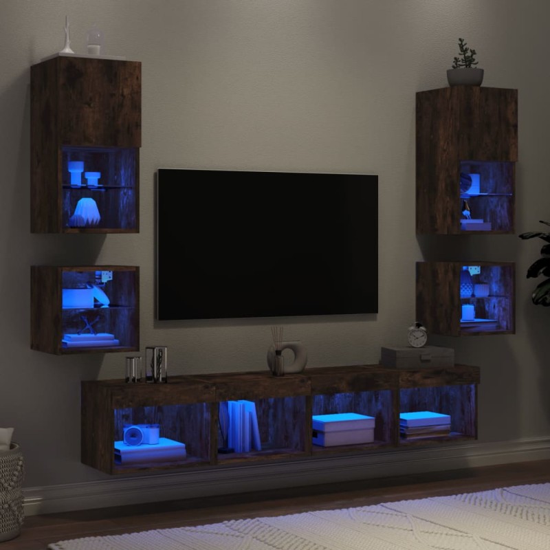 vidaXL 8-tlg. Wohnwand mit LED-Beleuchtung Räuchereiche Holzwerkstoff vidaXL 8-tlg. Wohnwand mit LED-Beleuchtung Räuchereiche Holzwerkstoff