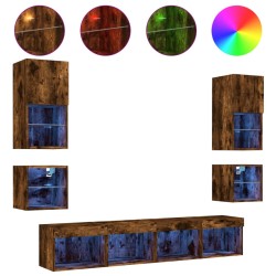 vidaXL 8-tlg. Wohnwand mit LED-Beleuchtung Räuchereiche Holzwerkstoff