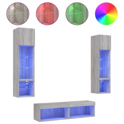 vidaXL 6-tlg. Wohnwand mit LED-Beleuchtung Grau Sonoma Holzwerkstoff