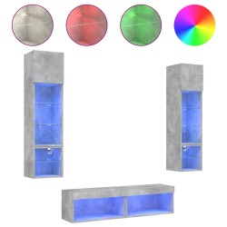 vidaXL 6-tlg. Wohnwand mit LED-Beleuchtung Betongrau Holzwerkstoff