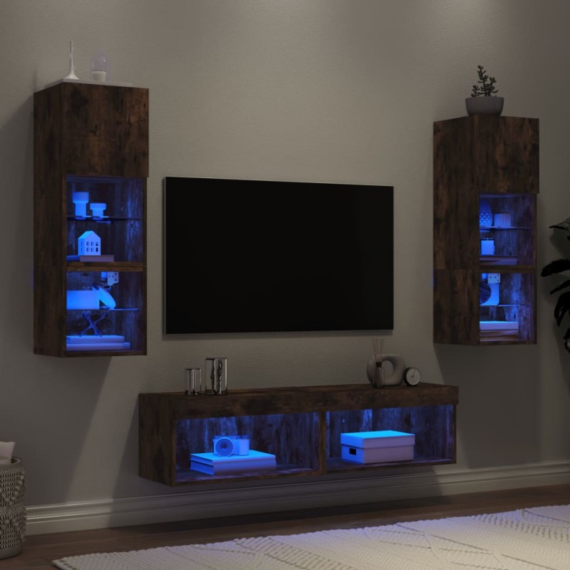 vidaXL 6-tlg. Wohnwand mit LED-Beleuchtung Räuchereiche Holzwerkstoff vidaXL 6-tlg. Wohnwand mit LED-Beleuchtung Räuchereiche Holzwerkstoff