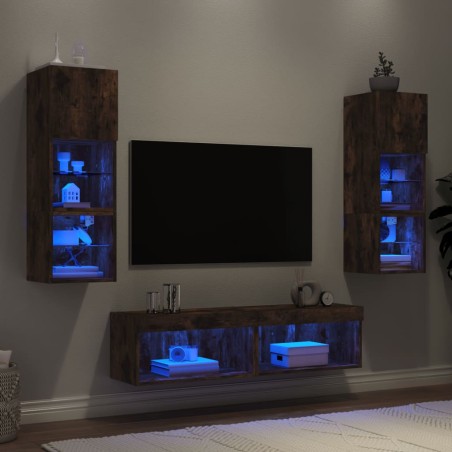 vidaXL 6-tlg. Wohnwand mit LED-Beleuchtung Räuchereiche Holzwerkstoff