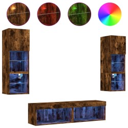 vidaXL 6-tlg. Wohnwand mit LED-Beleuchtung Räuchereiche Holzwerkstoff