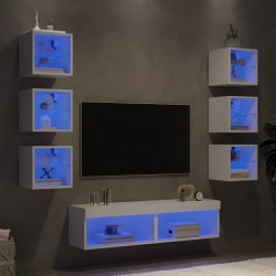 vidaXL 8-tlg. Wohnwand mit LED-Beleuchtung Weiß Holzwerkstoff