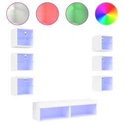 vidaXL 8-tlg. Wohnwand mit LED-Beleuchtung Weiß Holzwerkstoff