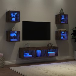 vidaXL 7-tlg. Wohnwand mit LED-Beleuchtung Räuchereiche Holzwerkstoff